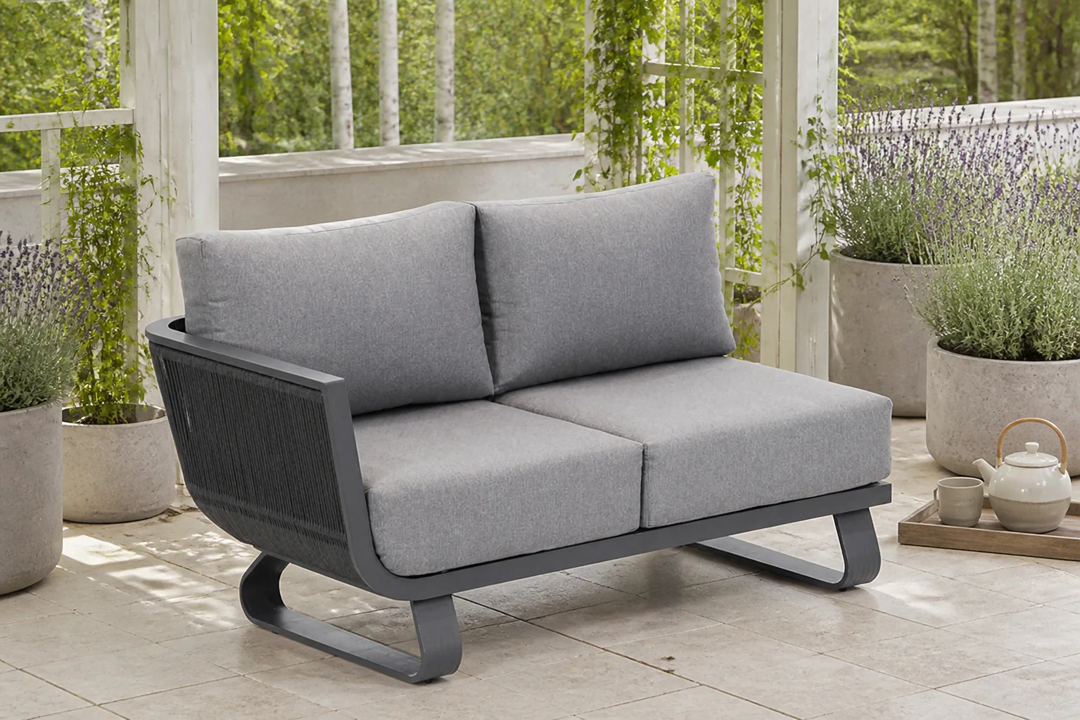 Sfeerfoto van Santika Furniture Corniche open bank rechts – Grijs-antraciet