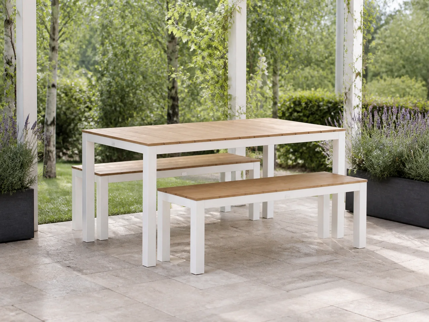 Sfeerfoto van Bellagio tuinmeubelen Fidenza 160cm picknickset 3-delig – Wit