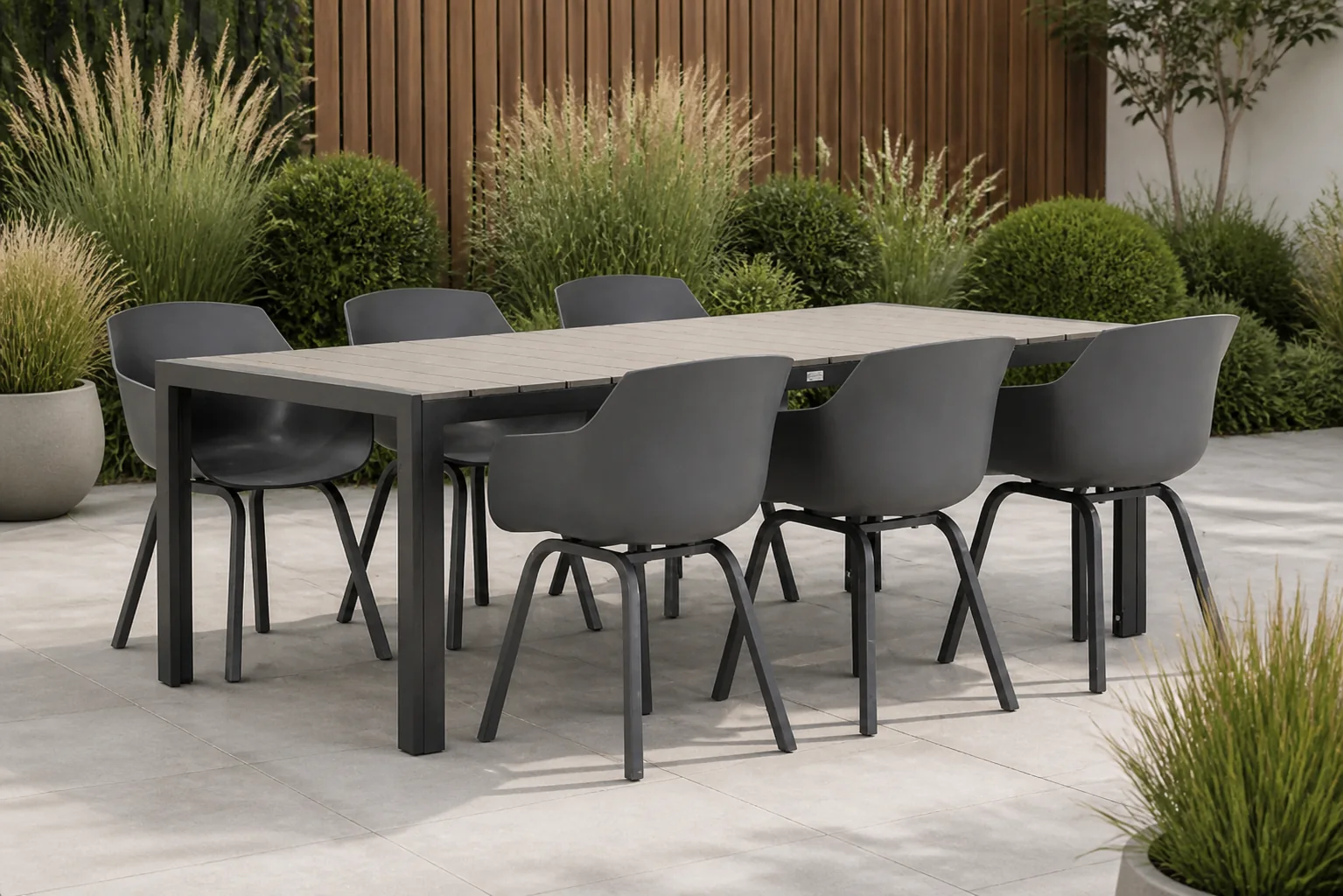 Sfeerfoto van Lifestyle Garden Furniture Salina/Young 217 cm dining tuinset 7-delig – Grijs-antraciet