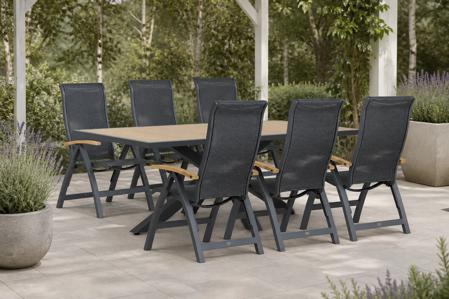 Sfeerfoto van Presto Tarenta/Palermo 215 cm dining tuinset 7-delig – Grijs-antraciet
