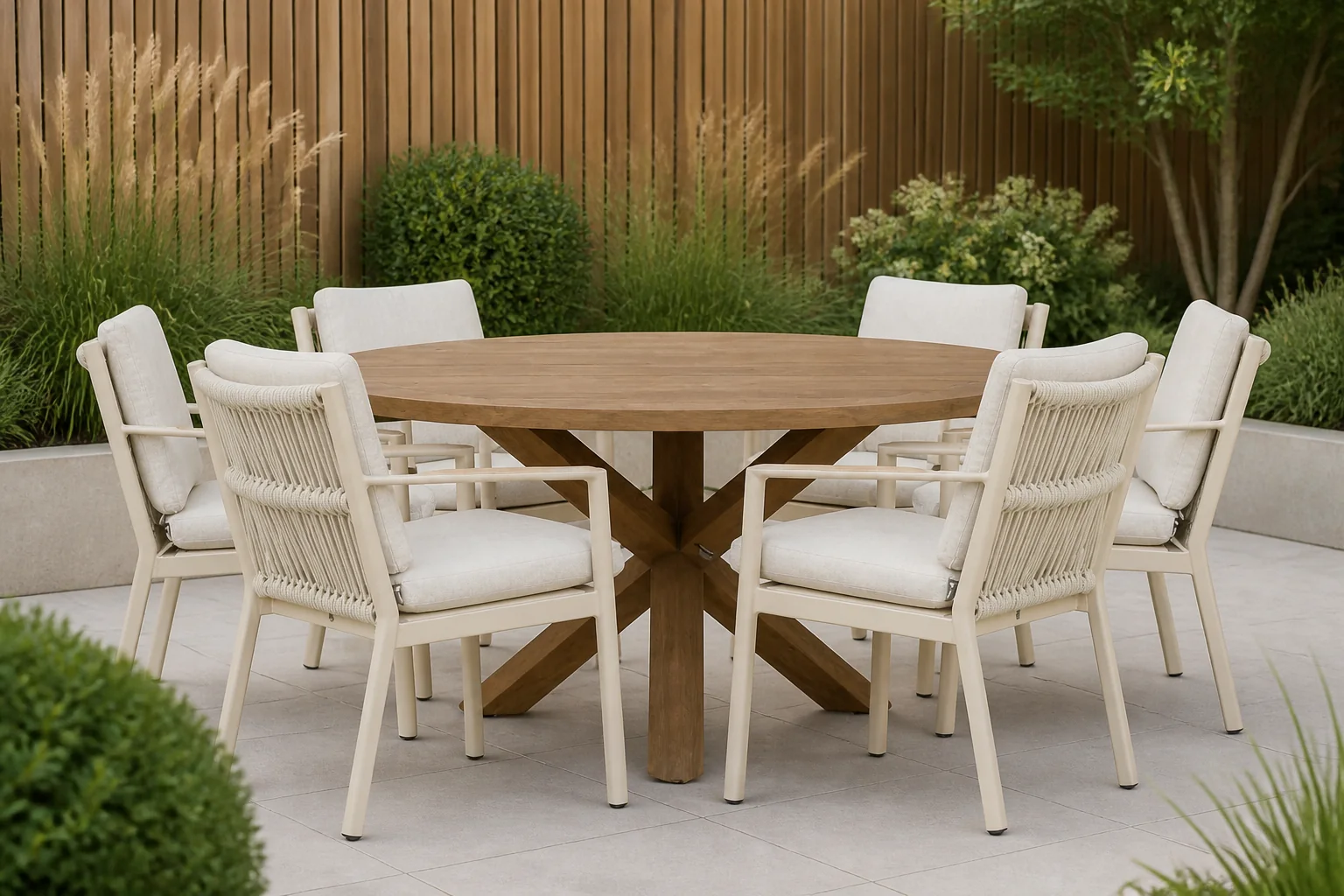 Sfeerfoto van Coco Sevilla/Sand City 160 cm dining tuinset 7-delig – Taupe-naturel-bruin