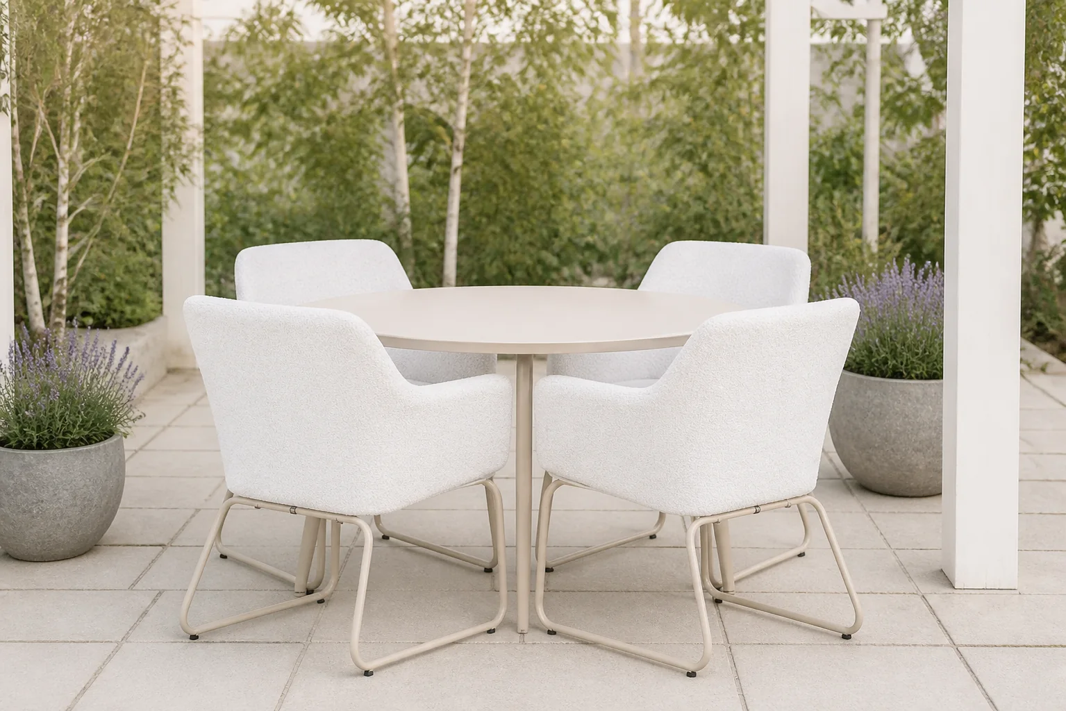 Sfeerfoto van Lifestyle Garden Furniture Lugo/Vienna 120 cm dining tuinset 5-delig – Taupe-naturel-bruin