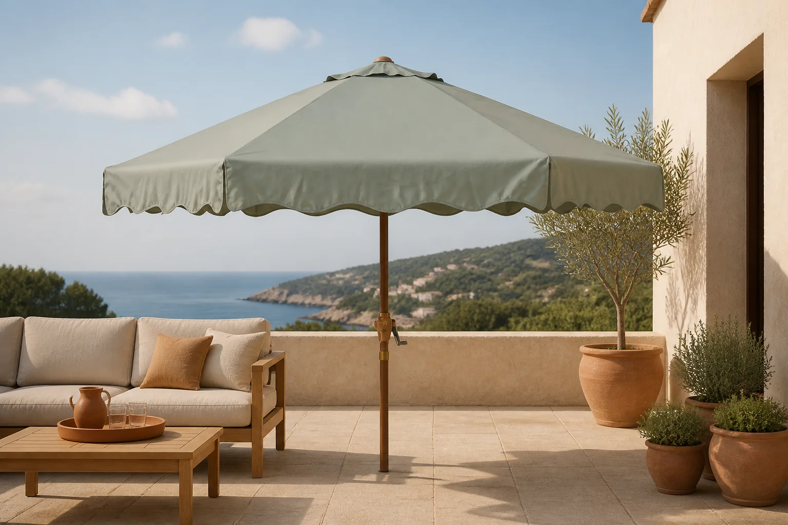 Sfeerfoto van Outdoorliving by Decoris Parasol (220x220x222) – groen