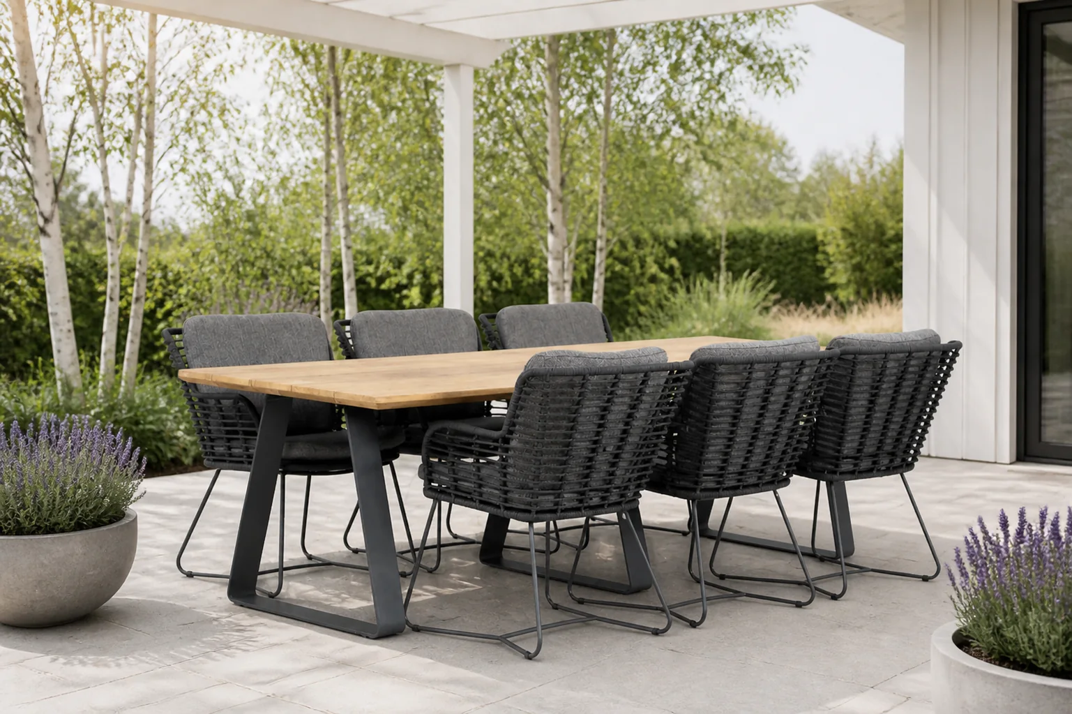 Sfeerfoto van 4 Seasons Outdoor Fabrice/Palta 240 cm dining tuinset 7-delig – Grijs-antraciet