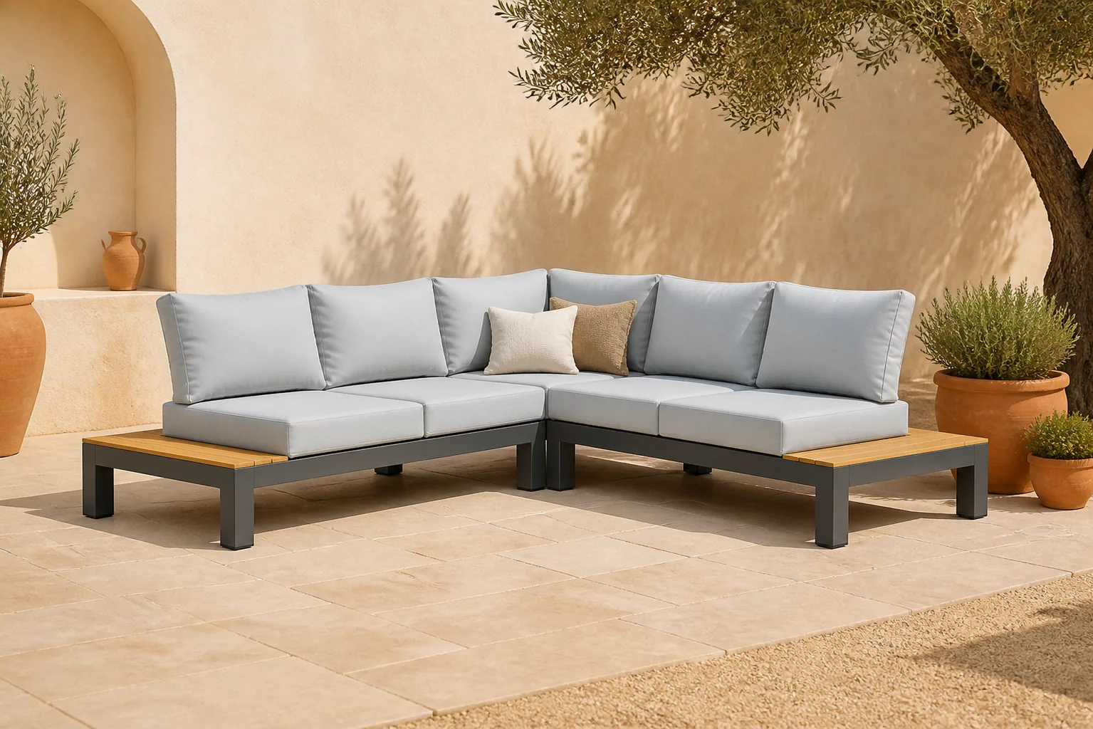 Sfeerfoto van Lifestyle Garden Furniture Vittoria hoek loungeset 3-delig – Grijs-antraciet
