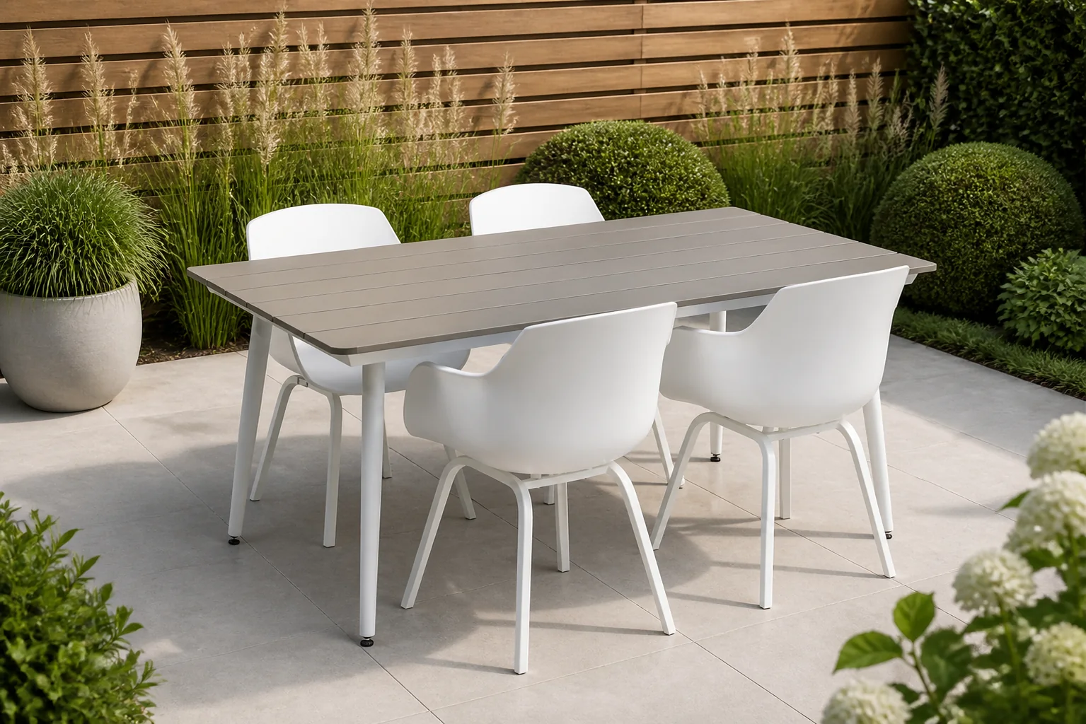 Sfeerfoto van Santika Furniture Lifestyle Salina/Yala 180 cm dining tuinset 5-delig – Wit