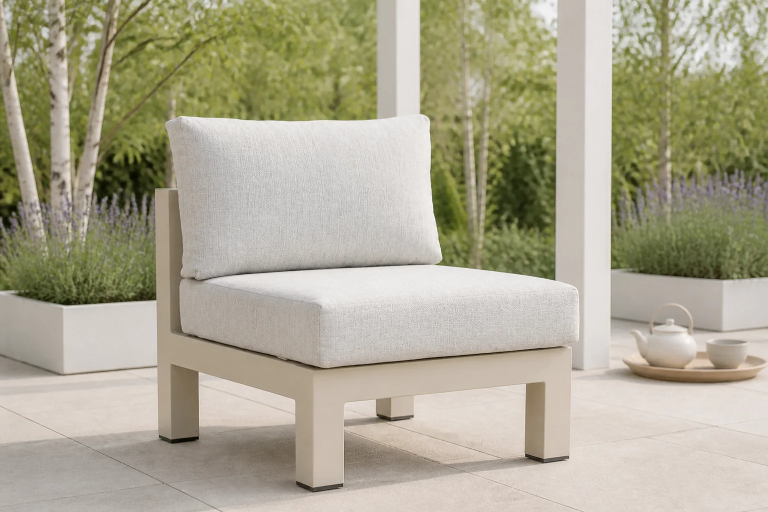 Sfeerfoto van Lifestyle Garden Furniture Luca midden module – Taupe-naturel-bruin