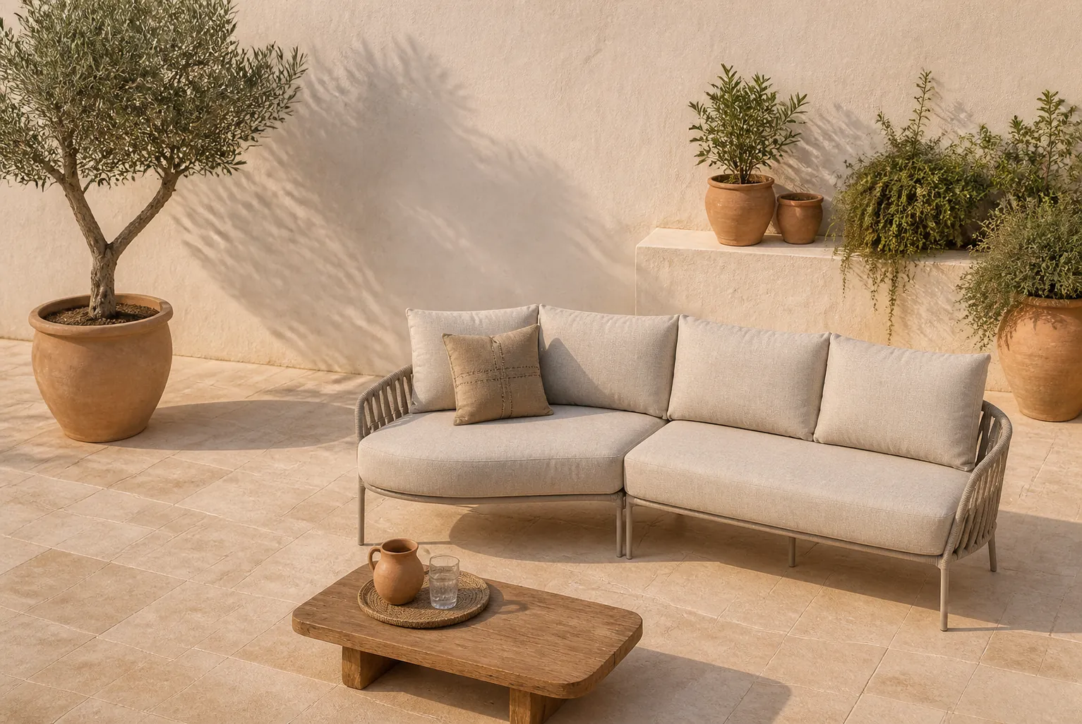 Sfeerfoto van 4 Seasons Outdoor Calma hoek loungeset 2-delig – Taupe-naturel-bruin