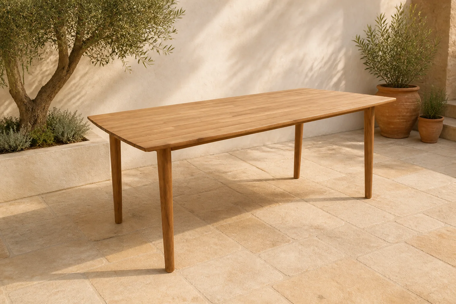 Sfeerfoto van Buitengewoon de boet La Pogan Tuintafel 220×100 cm tuinmeubel Acacia