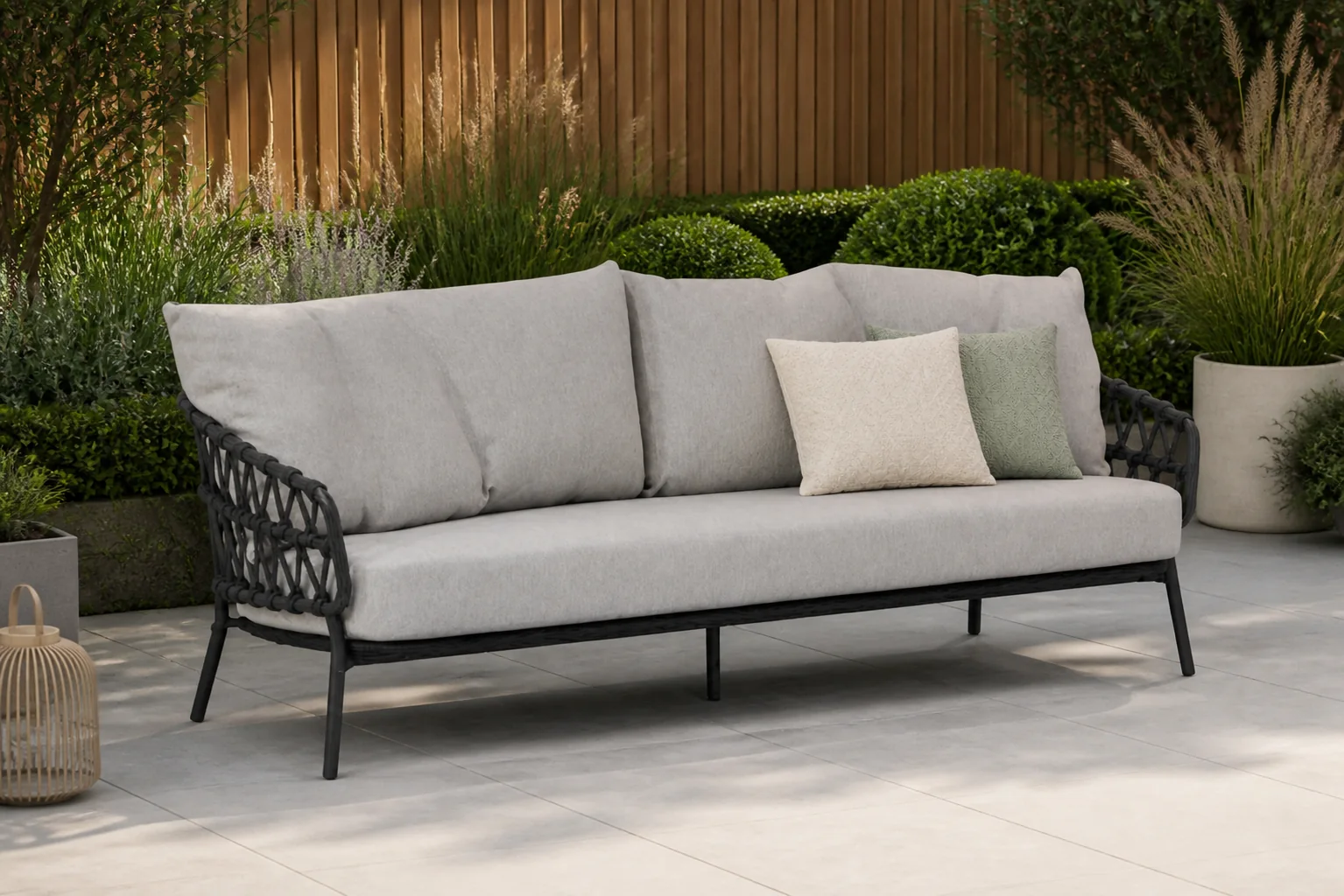 Sfeerfoto van 4 Seasons Outdoor Seasons Calpi 3-zits loungebank – Grijs-antraciet