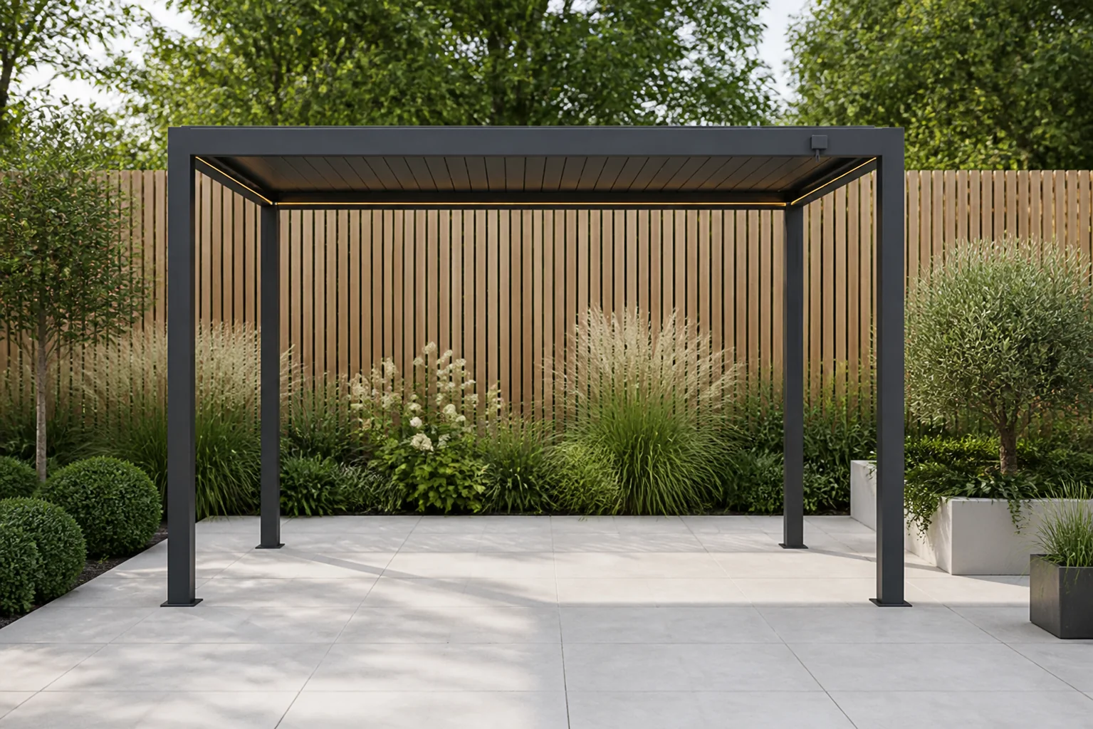 Sfeerfoto van Camello Ventura pergola 300×400 cm antraciet – Grijs-antraciet