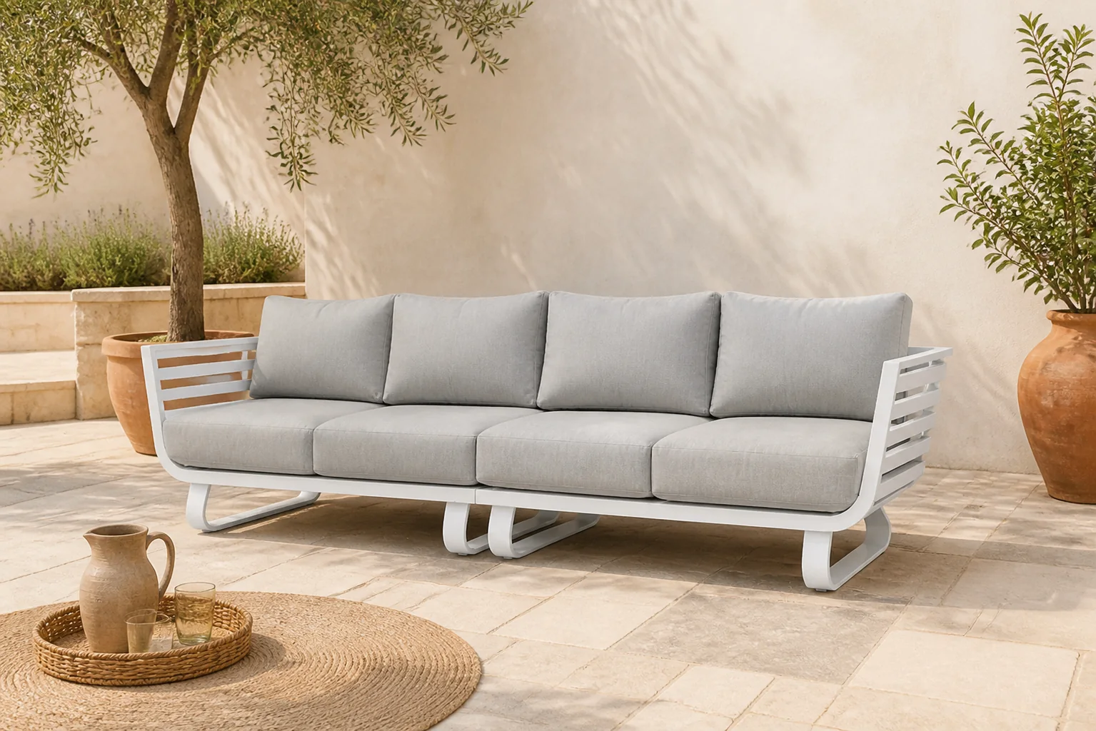 Sfeerfoto van Santika Furniture Sovita lounge tuinbank 2-delig – Wit