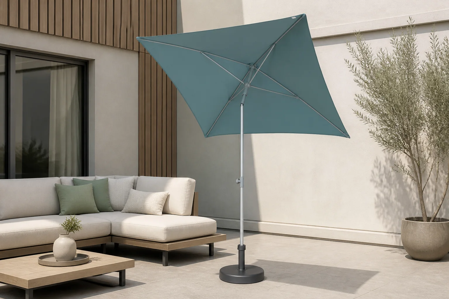 Sfeerfoto van Max luuk Stokparasol Katie 135×215/4p/27/30 metal aqua de mar Max&Luuk