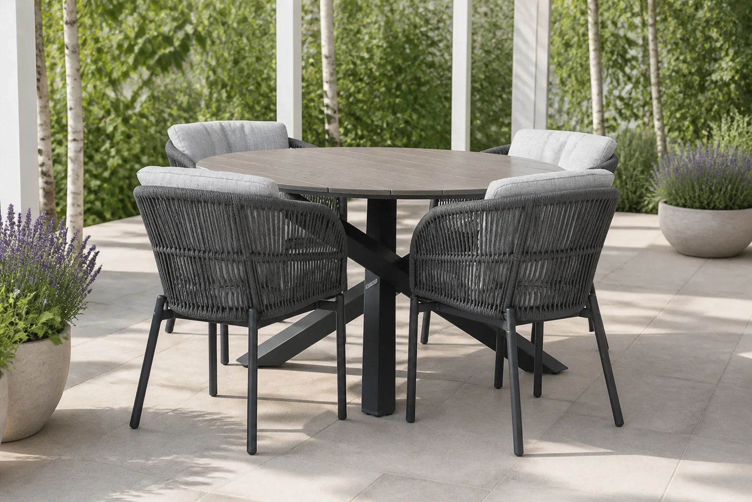 Sfeerfoto van Lifestyle Garden Furniture Monaco/Ancona 125 cm dining tuinset 5-delig – Grijs-antraciet