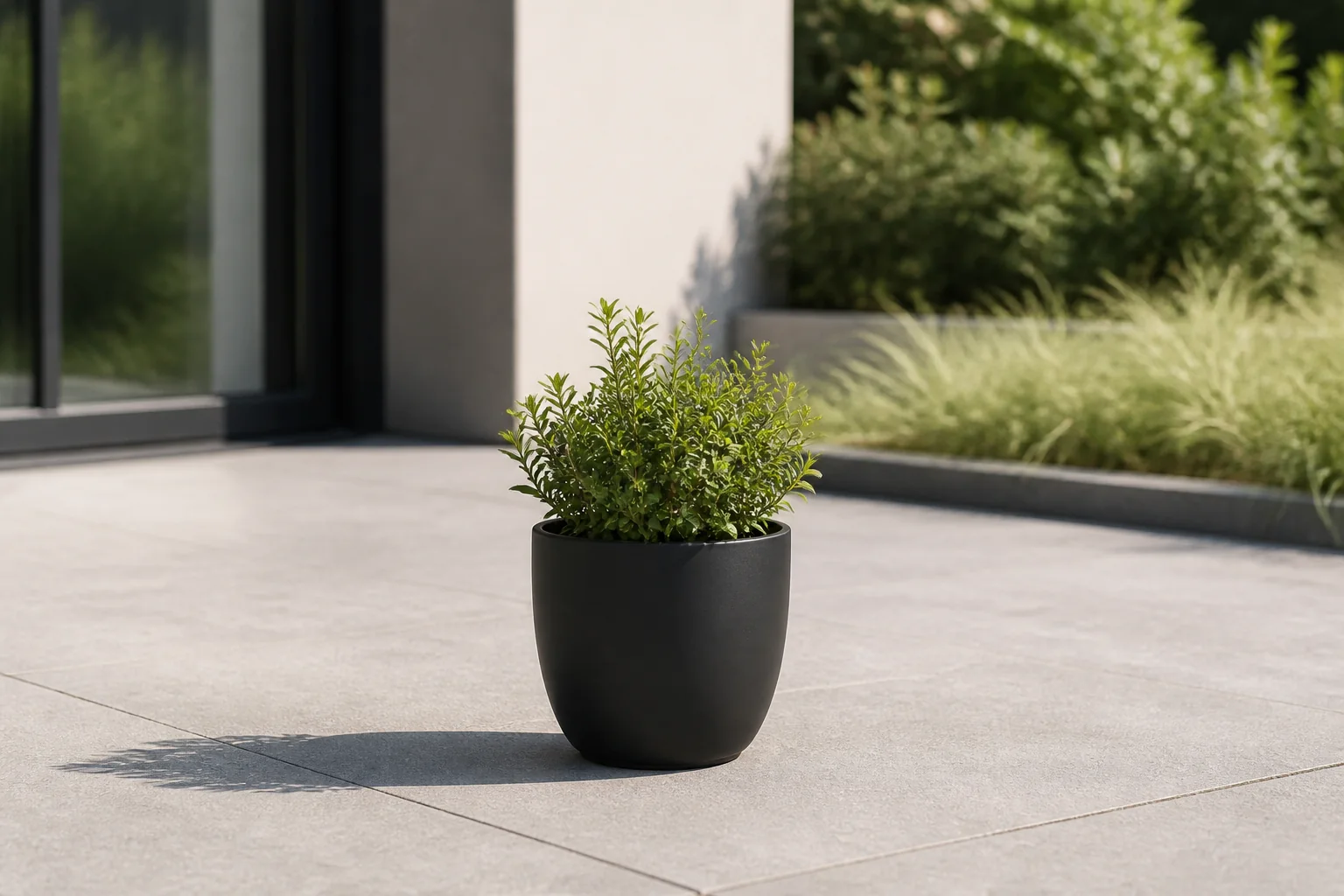 Sfeerfoto van Mica decorations Bloempot Pot rond es/10.5 tusca 11 x 12 cm zwart mat Mica
