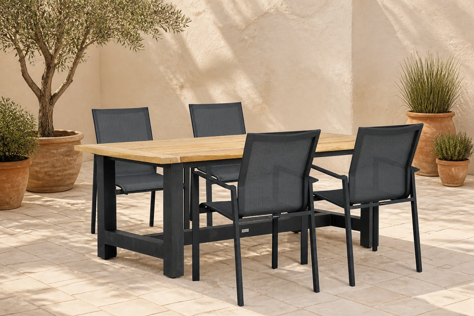 Sfeerfoto van Lifestyle Garden Furniture Timo/San Francisco 200×100 cm dining tuinset 5-delig – Grijs-antraciet