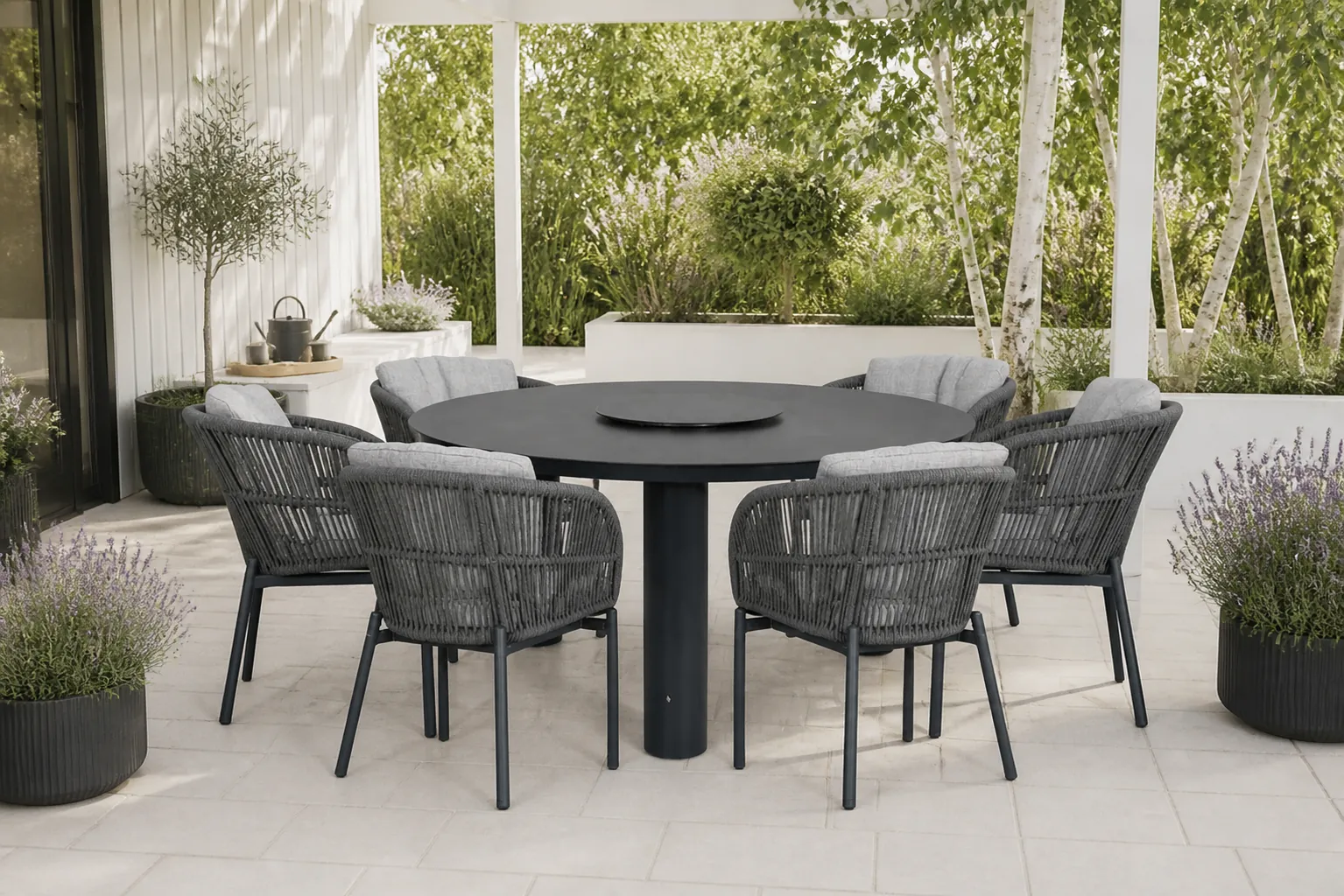 Sfeerfoto van Lifestyle Garden Furniture Monaco/Arancia 150 cm dining tuinset 7-delig – Grijs-antraciet
