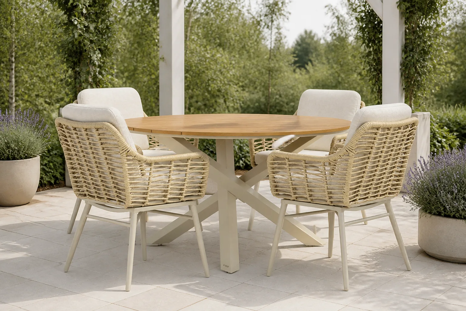 Sfeerfoto van Coco Antoni/Ancona 125 cm dining tuinset 5-delig – Taupe-naturel-bruin