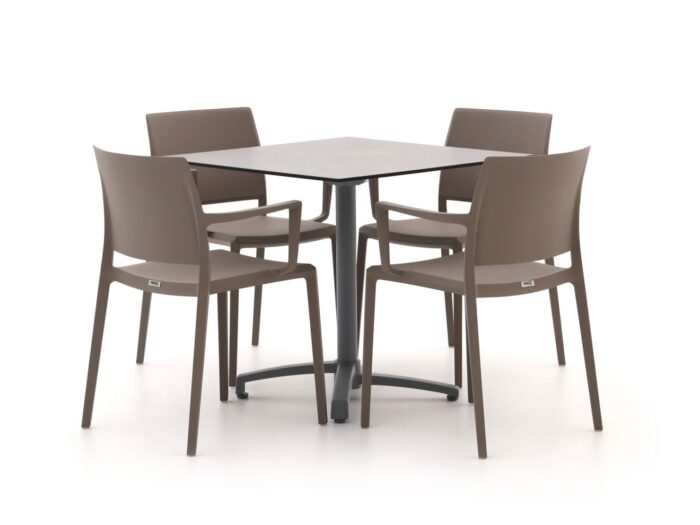 Forza Furniture Sile/Canzo 80cm dining tuinset 5-delig stapelbaar inklapbaar – Taupe