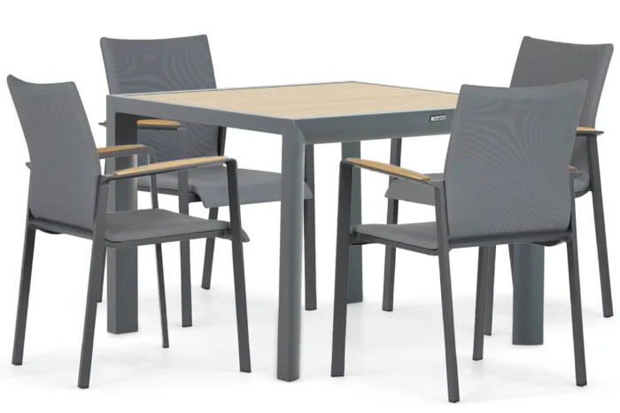 Lifestyle Garden Furniture Brandon/Borello 100 cm dining tuinset 5-delig - Grijs-antraciet