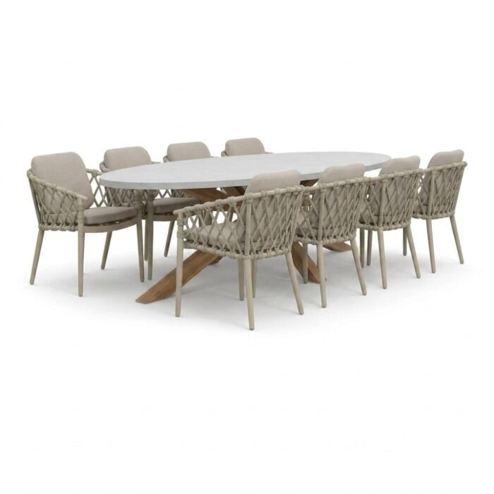 BUITEN living Livorno/Cleveland beige dining tuinset | 8 personen | polystone + aluminium | 280cm