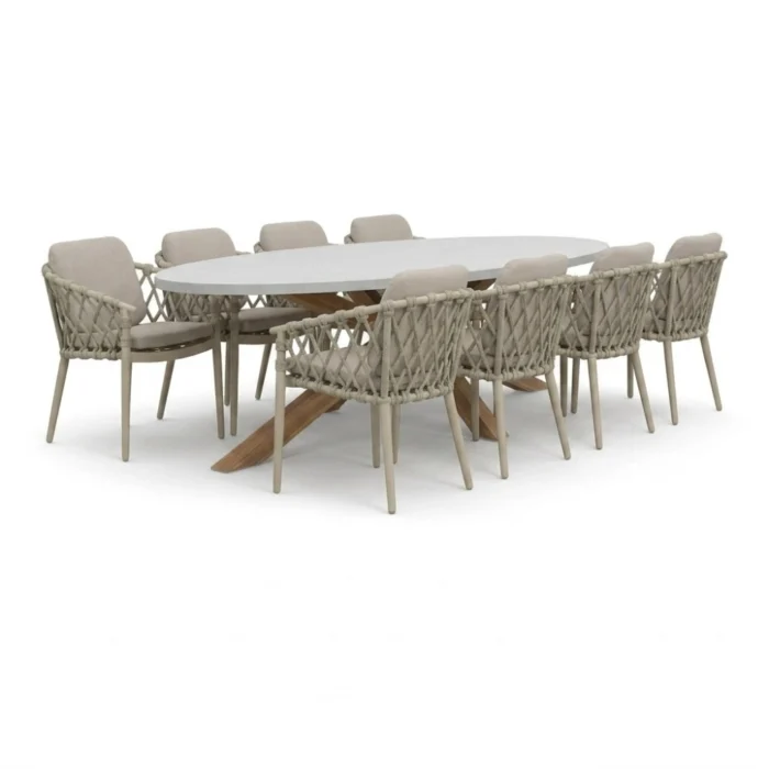 BUITEN living Livorno/Cleveland beige dining tuinset | 8 personen | polystone + aluminium | 280cm