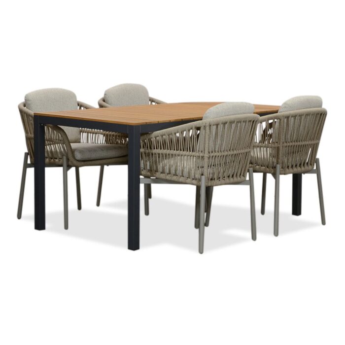 LUX outdoor living Delta/Rico zand dining tuinset | 4 personen | teakhout + aluminium | 160cm