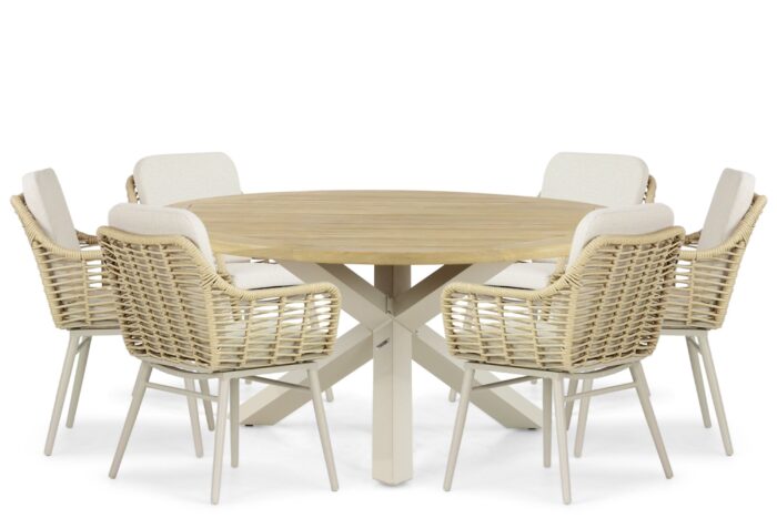Coco Antoni/Rockville 160 cm dining tuinset 7-delig – Taupe-naturel-bruin