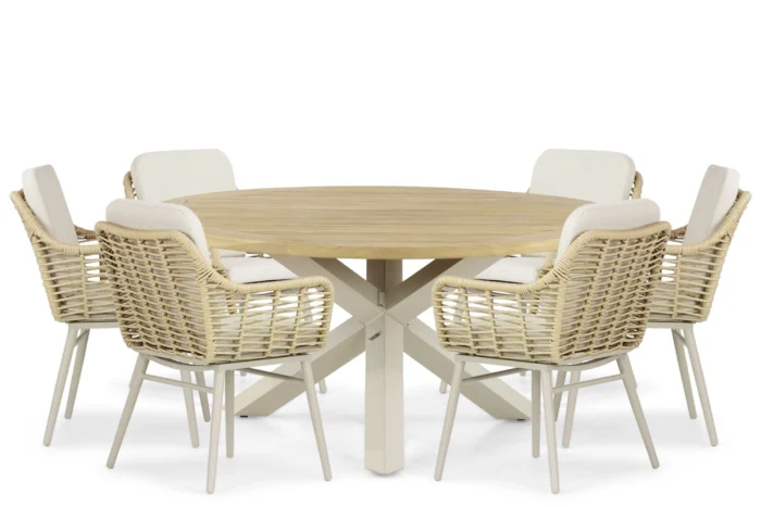 Coco Antoni/Rockville 160 cm dining tuinset 7-delig - Taupe-naturel-bruin