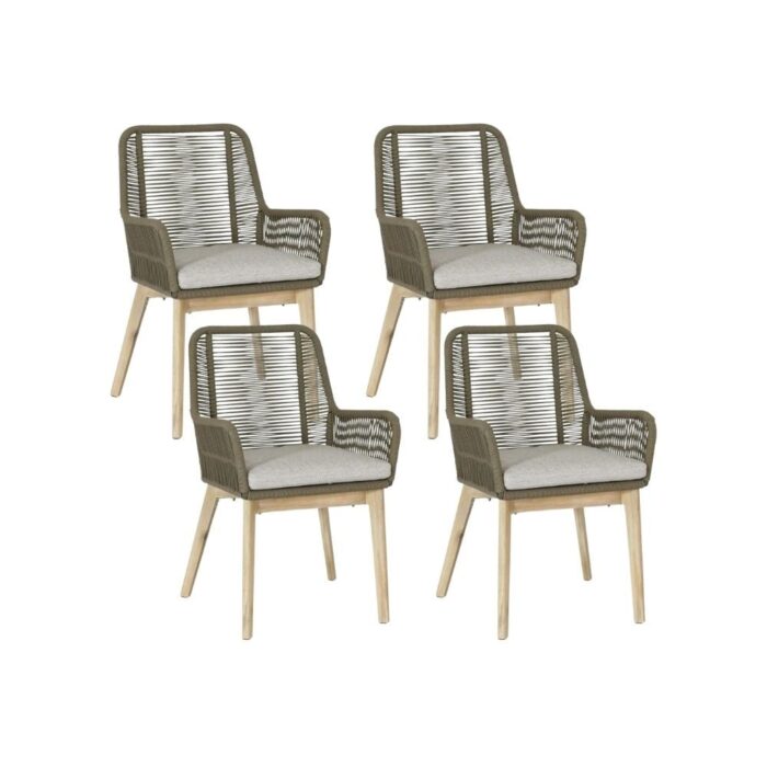 BUITEN living Padua dining tuinstoel set van 4 | touw + hardhout | olijfgroen
