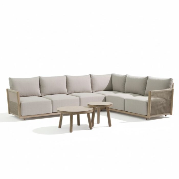 BUITEN living Beau hoek loungeset 6 personen incl. tafels | aluminium + touw | grijs | 6-delig 304x234cm