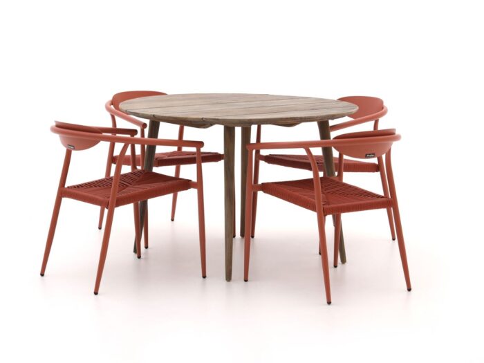 Manifesto Furniture Manifesto Cavone/ROUGH-K ø 115cm dining tuinset 5-delig stapelbaar Laagste prijsgarantie! – Bruin