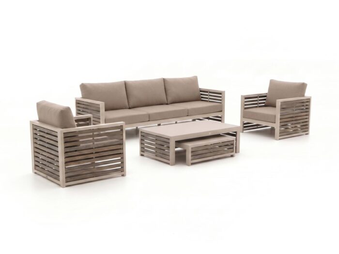 Bellagio tuinmeubelen Cadora stoel-bank loungeset 5-delig 5-zits – Taupe