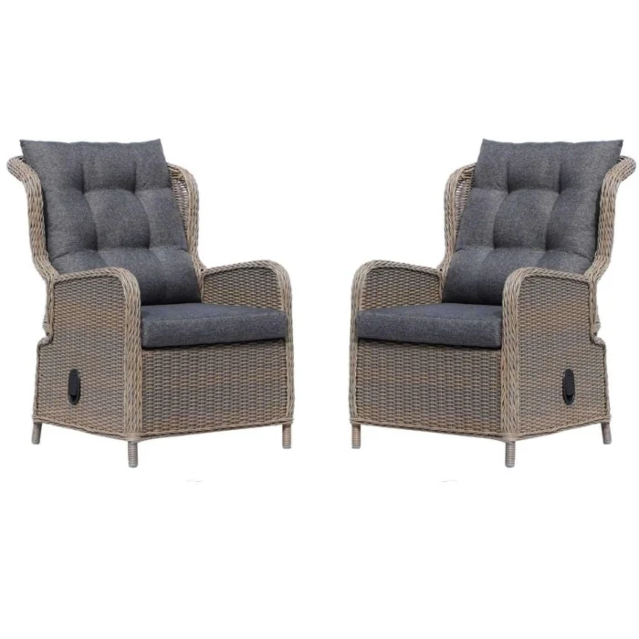 Denza Furniture Glasgow loungestoel tuin set van 2 | wicker + aluminium | Ash Grey - Grijs