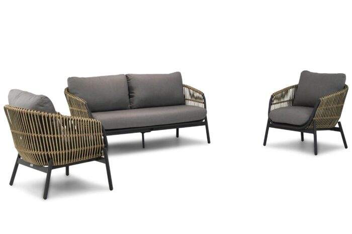 Coco Nathan stoel-bank loungeset 3-delig – Taupe-naturel-bruin