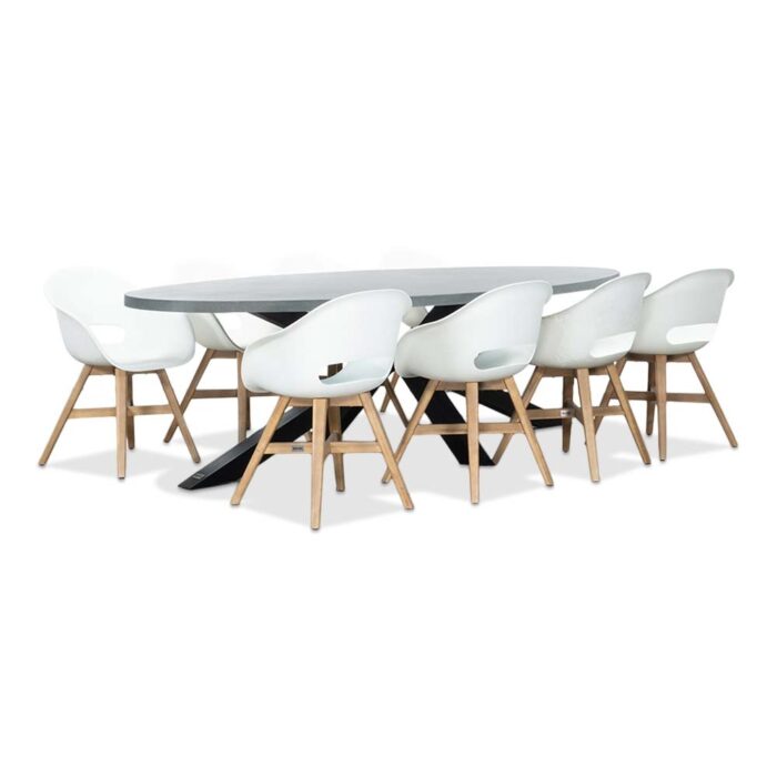 BUITEN living Stockholm/Karlstad wit dining tuinset | 8 personen | betonlook + kunststof | 280cm ovaal