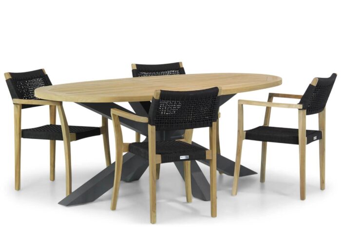 Lifestyle Garden Furniture Dallas/Brookline 200 cm dining tuinset 5-delig – Zwart