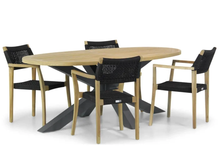 Lifestyle Garden Furniture Dallas/Brookline 200 cm dining tuinset 5-delig - Zwart