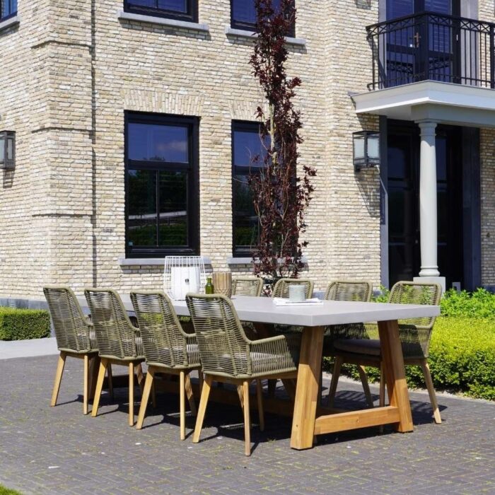 BUITEN living Veltis/Padua dining tuinset | 8 personen | betonlook | 300cm – Betonlook, Groen