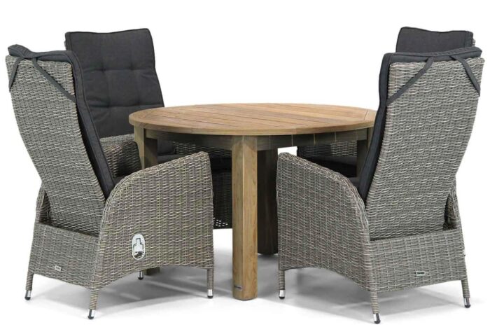 Garden Collections Lincoln/Brighton 120 cm rond dining tuinset 5-delig – Grijs-antraciet