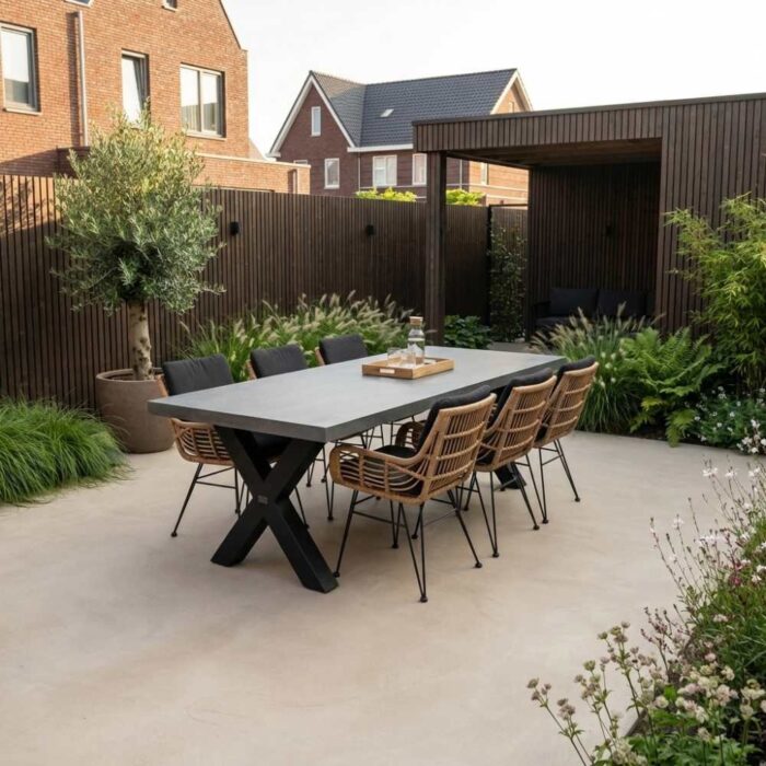 BUITEN living Lyon/Carlos dining tuinset | 6 personen | betonlook + wicker | 250cm – Antraciet