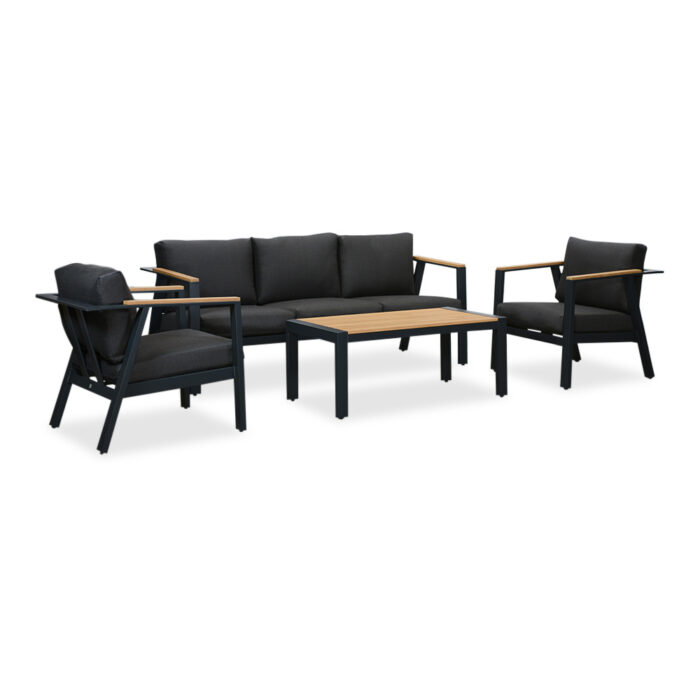 LUX outdoor living Gerona stoel-bank loungeset 5 personen | aluminium + teakhout | antraciet | 4-delig