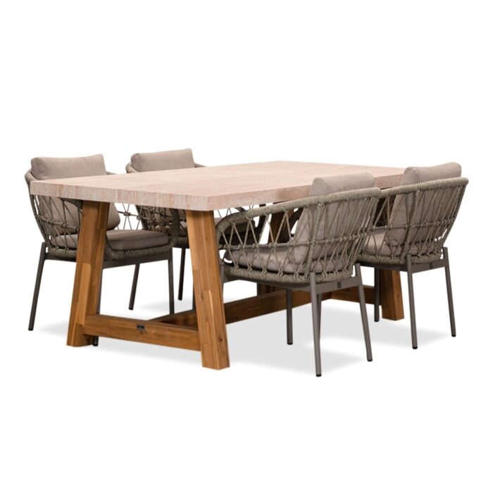BUITEN living Velora/Dakota beige dining tuinset | 4 personen | travertin + touw | 200cm – Zand
