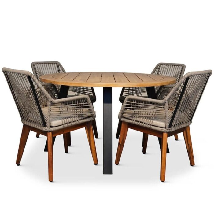 BUITEN living Cork/Seville hout zand dining tuinset | 4 personen | 130cm rond – Zwart
