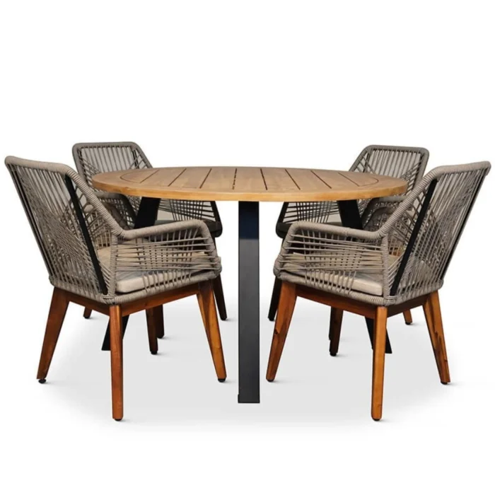 BUITEN living Cork/Seville hout zand dining tuinset | 4 personen | 130cm rond - Zwart