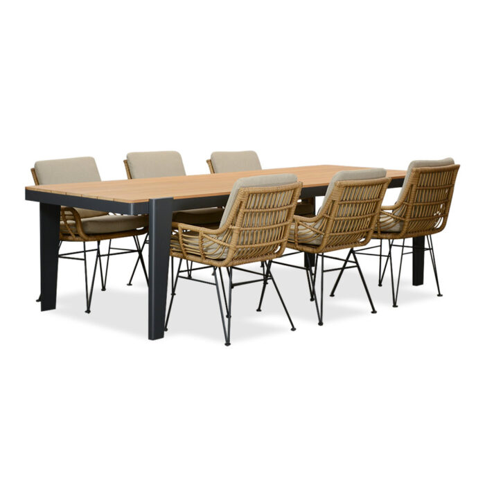 LUX outdoor living Vigo/Carlos taupe dining tuinset | 6 personen | teakhout + wicker | 260cm