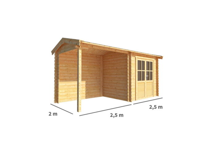 Warentuin collection Blokhut, tuinhuisje met overkapping Fenna-Selina 500 cm bij 200 cm diep zadeldak 9 – bruin