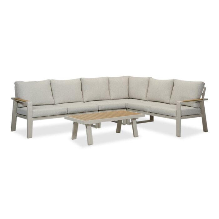 LUX outdoor living Lola hoek loungeset L-vorm 6 personen incl. tafel | aluminium + polywood | beige | 5-delig
