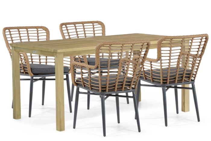 De Laan Projects Laan Toledo/Weston 160 cm dining tuinset 5-delig – Taupe-naturel-bruin