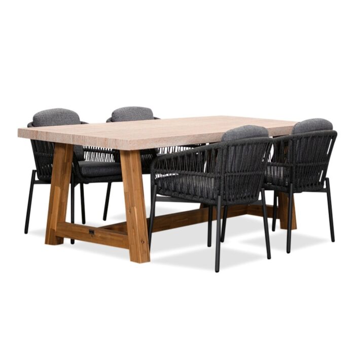 BUITEN living Velora/Rico charcoal dining tuinset | 4 personen | travertin + aluminium | 200cm – Zwart